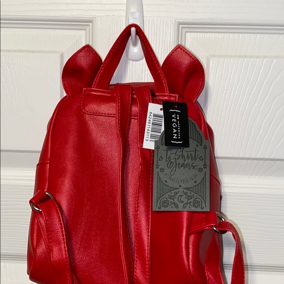🎒 Red Vegan Leather Mini Backpack 🎒 - Picture 3 of 6